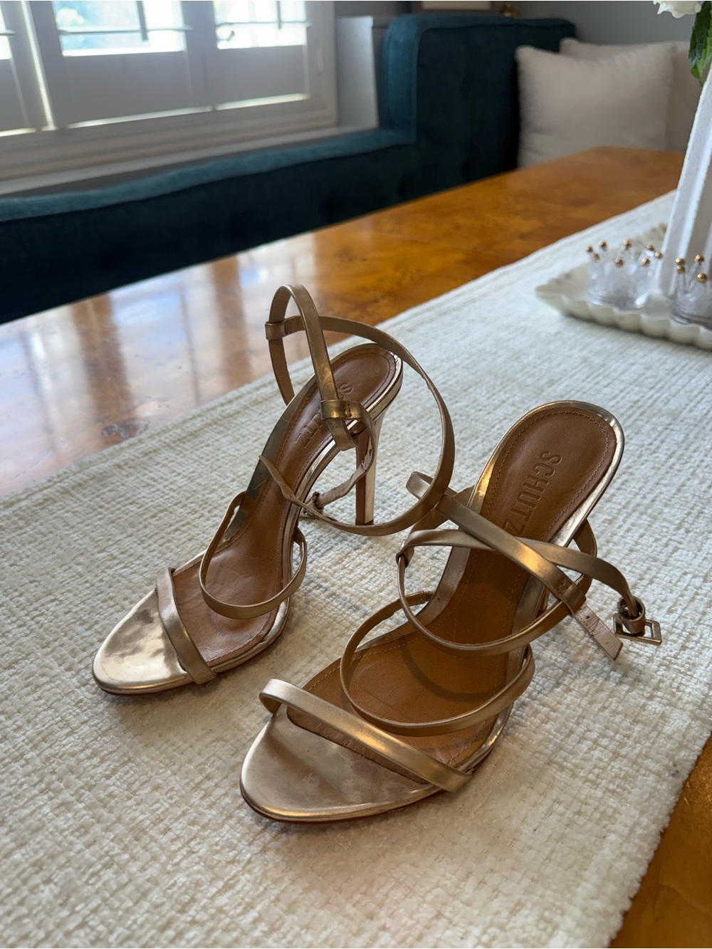 SCHUTZ Rose Gold Strappy High Heel Sandals Nordstrom